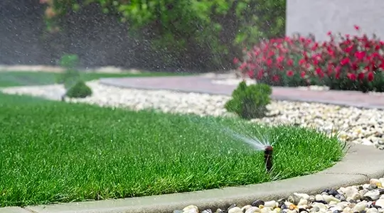 Sprinklers watering residential yard